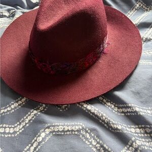 Juicy Couture Burgundy Wool Fedora with Embroidered Band